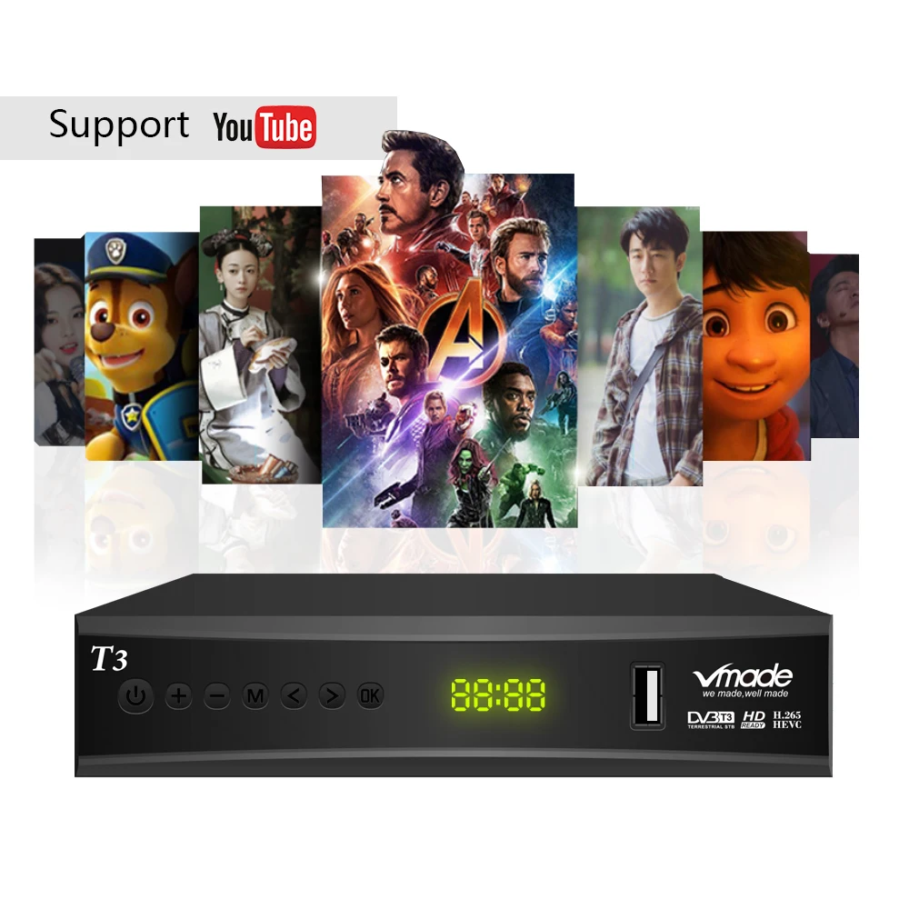 Vmade DVB-T2 T3 цифровая ТВ приставка H.265 HD 1080P цифровой эфирный приемник Поддержка Dolby AC3 Youtube Стандартный ТВ приставка