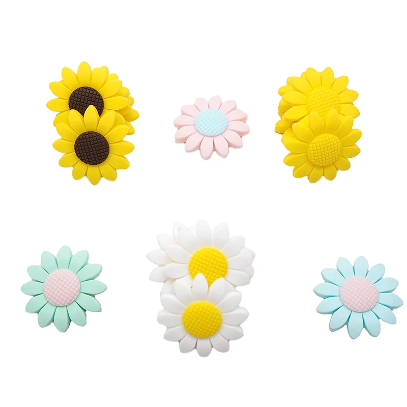 

Chenkai 50PCS Sunfower Shaped Silicone Teether Beads Baby Shower Pacifier Teething For DIY Nursing Pacifier Clip Soother Chain