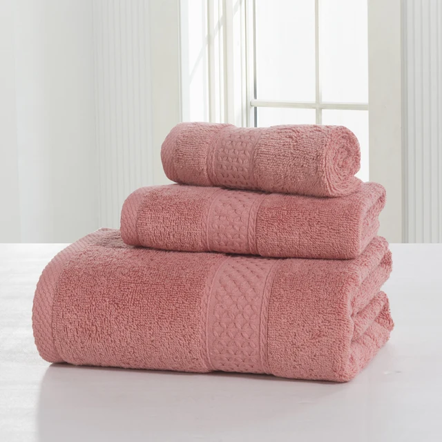 SunnyRain 3-Pieces Solid Color Cotton Towel Set Bath Towel For Adults Face Towels Hand Towel toallas 360GSM