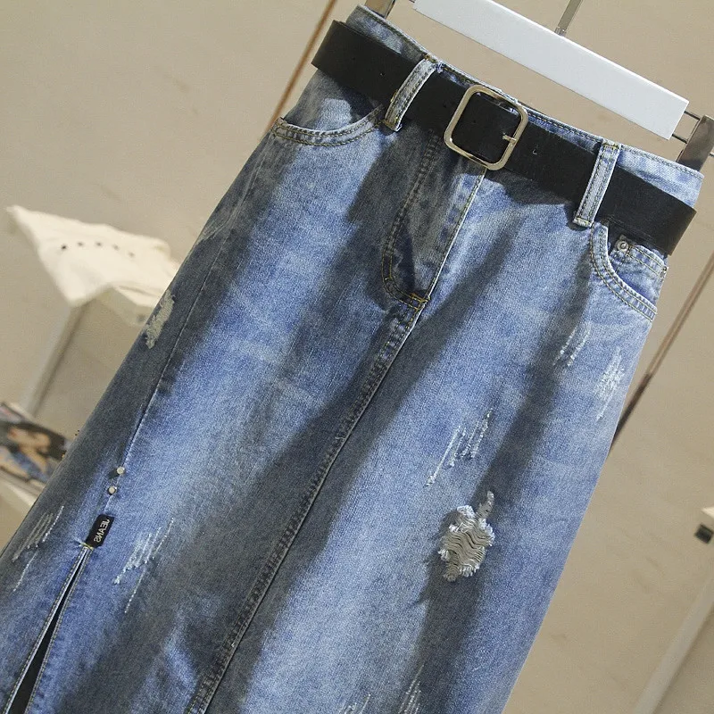Женские рваные джинсовые юбки А-силуэта, джинсовые юбки, летние, большие размеры, женские джинсы с разрезами и дырками, Saias S/5XL, Faldas Mujer Moda, новинка, D304