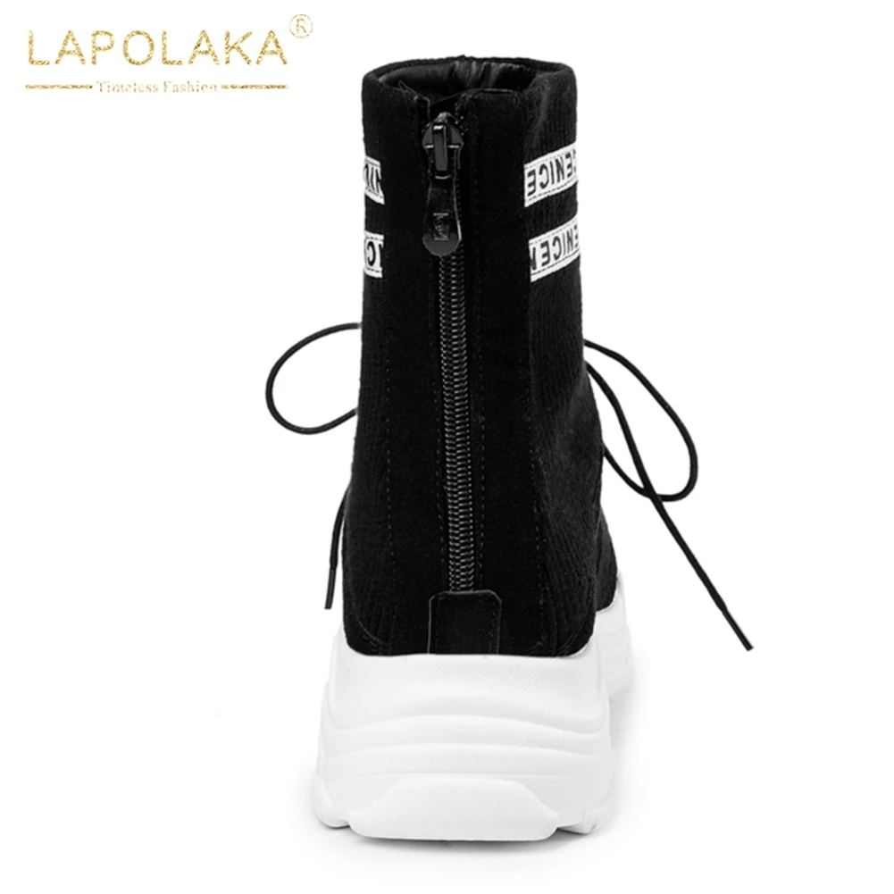 With Plattform Plus Neue White black Verkauf 29 48 white Frauen black Marke Heißer Schuhe Lapolaka Stiefel Frühling Fur Herbst Fur Stiefeletten Frau Up Lace Größe YEq51cw