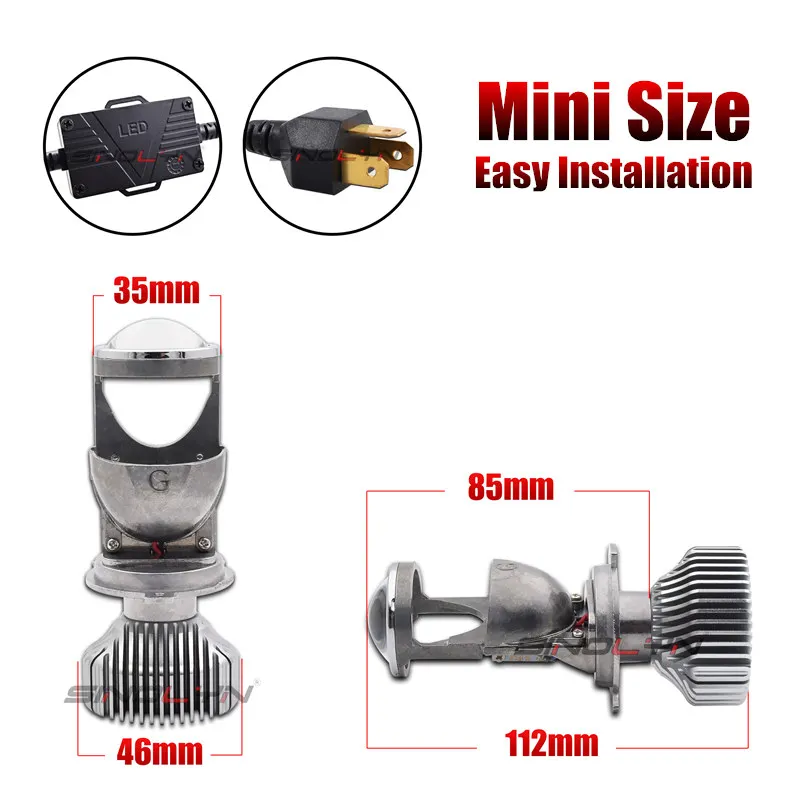  SINOLYN H4 9003 LED Mini Bi-LED Projector 1.5 inch Headlight Lens 60W 5500K Headlamp Retrofit DIY C - 32845847581
