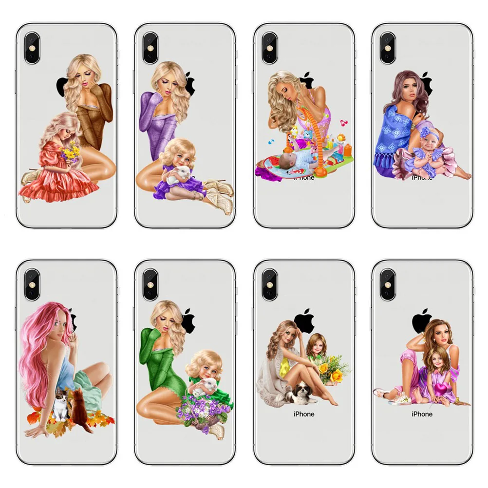 Модный 3D черный коричневый волос для маленьких мам и девочек iPhone X 10 5 5S SE 6 6s 7 8 Plus