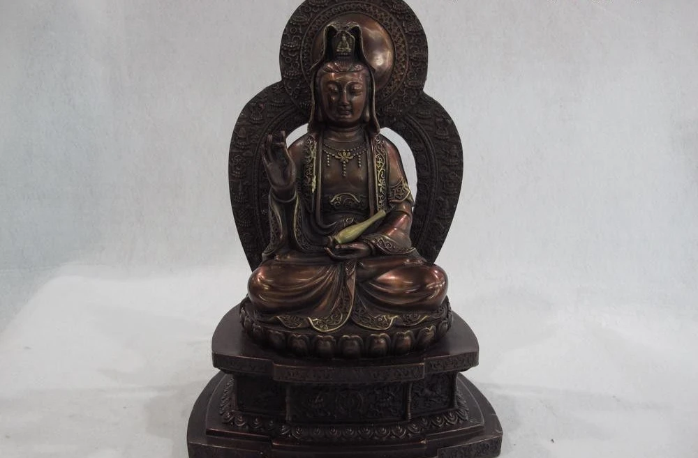 

12 Chinese Copper Bronze GuanYin Kwan-Yin Bodhisattva Goddess Hold bottle Statue