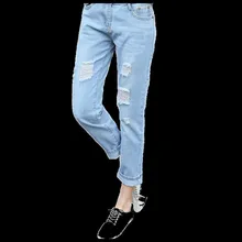 Рваные джинсы для женщин; плотная ткань; длина по щиколотку; хлопковые джинсовые свободные винтажные джинсы для девочек; брюки со средней талией; женские