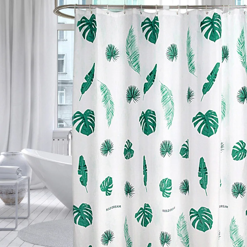 Nordic Leaves Waterproof Polyester Bathroom Shower Curtain With Free 12 Hook 