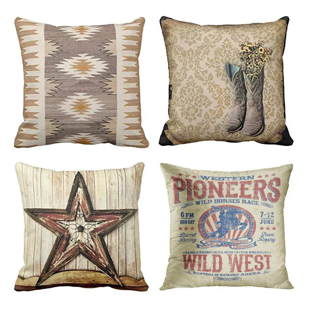 

Gacsidy Store dakimakura 4PC Super Soft Pillow case Western Country Cowboy Barn Colorful Tribe 18x18 Inch Pillowcase