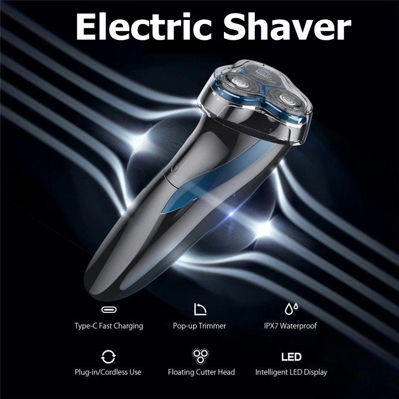 

Electric Shaver Men Washable IPX7 Waterproof Type-C Charging Wireless 3D Smart Control Shaving Beard Machine