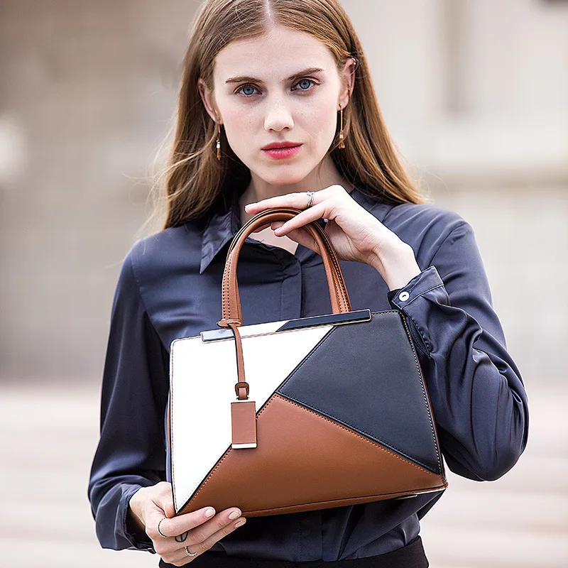 Mode Handtas Echt Leer Split Lederen Patchwork Rits Crossbody Messenger Tas Vrouwen Winkelen Schoudertassen voor Geschenken Mode Handtas Echt Leer Split Lederen Patchwork Rits Crossbody Messenger Tas Vrouwen Winkelen Schoudertassen voor Geschenken