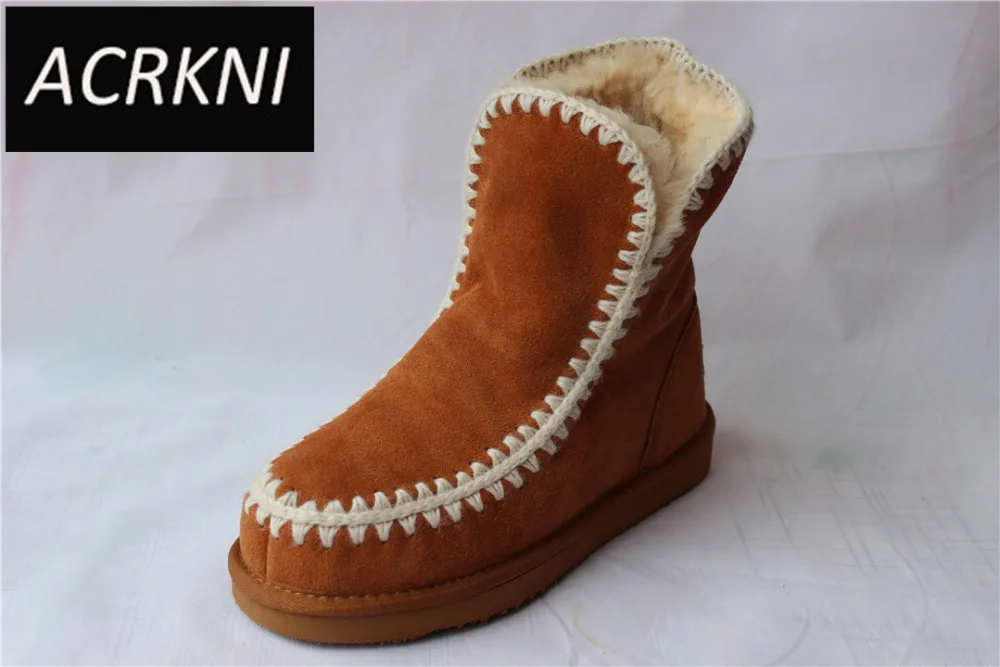 

Botas Mujer Women's Mid Calf Snow Boots Top Cow Leather With Sheep's Wool Lining Long Plush Warm Ladies Winter Boot