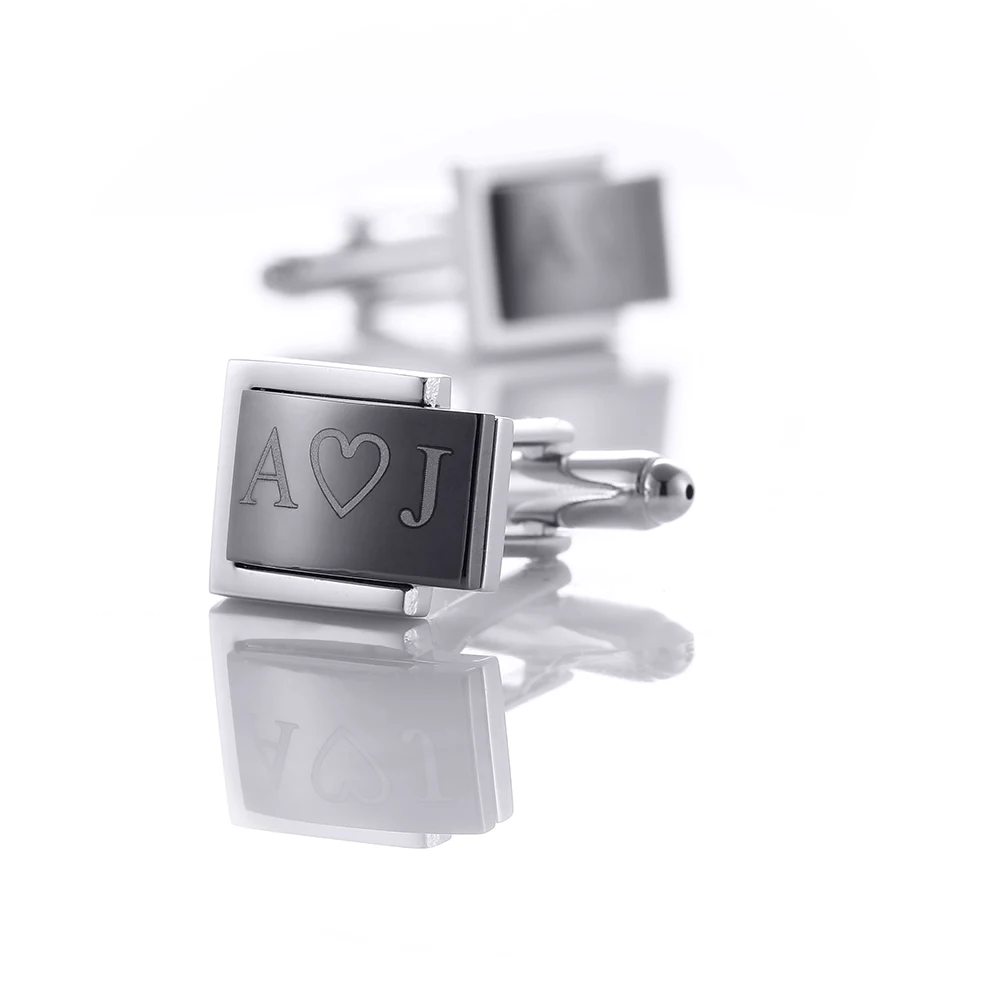 

Personalized Black Cufflinks Cuff link For Mens Shirt Cufflink Men Engraving Anniversary Unique Gifts Lettering Nam Cuffs QiQiWu