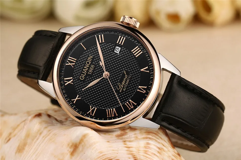 GUANQIN Mens watch Luxury Automatic Watch Men Mechanical Movement Wristwatches Waterproof Watches Top Brand White Day Display