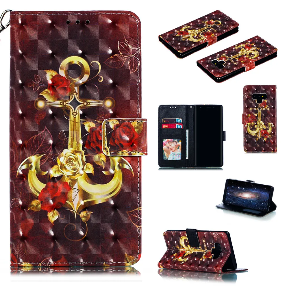 

Luxury Painting Leather for Samsung Galaxy Note 9 Flip Wallet Card Photo Leather Samsun Note9 Rose Cover Stander Protective Case