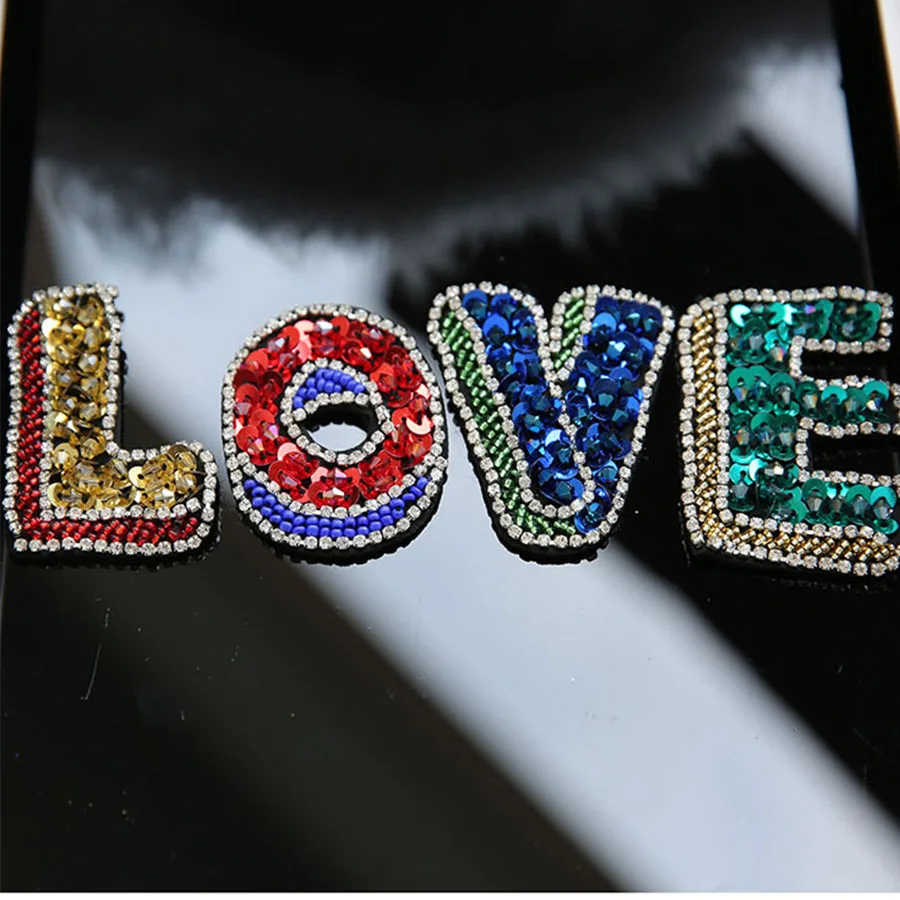 

"L O V E" Rhineston beaded Patches Sew on sequined patch for clothing beading Applique cool patch