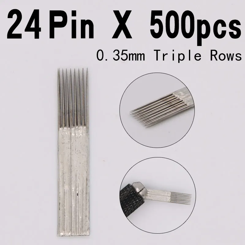 500 шт. 3 ряда линия micro лопаток 24 Pin Иглы Постоянный бровей игла для макияжа лезвия для Microblading ручка ручной вышивки