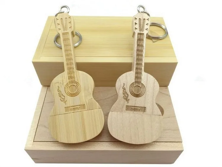 

High Speed USB 3.0 LOGO customized wooden guitar + box pendrive 8GB 16GB 32GB wood guitars usb flash drive memory stick gifts