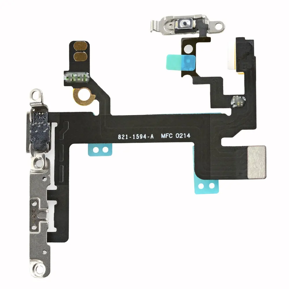 

for iPhone 5s Power On/Off Volume Buttons Silent Switch Button Microphone LED Flash Flex Cable With Brackets Replacement