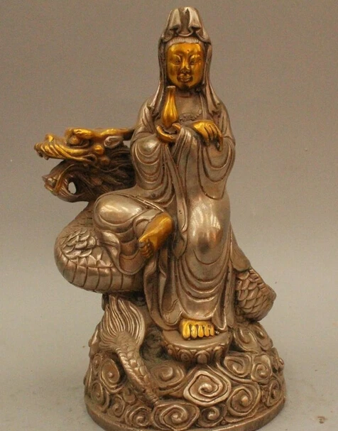 

Details about 8" Chinese Buddhiam Silver Gild Seat Dragon Kwan-yin Boddhisattva Statue R0715