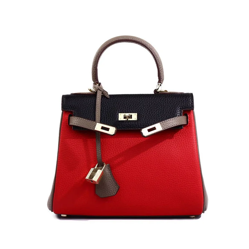 

100% Genuine Leather Women Bag Panelled Luxury Handbags Women Bags Designer Litchi Pattern Soft Shoulder Bags Bolsas Mujer