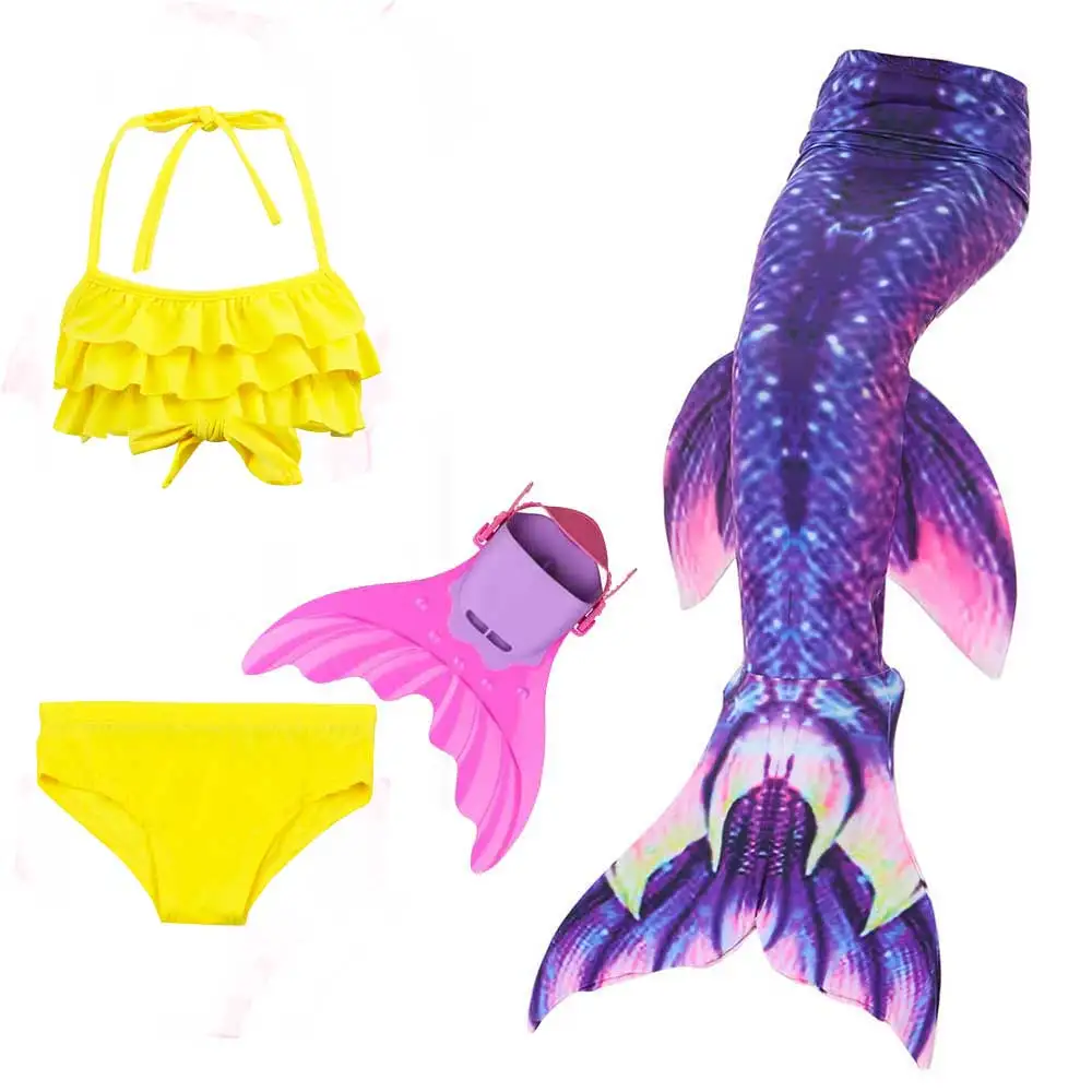 4pcs/Set Girls Swimming Mermaid Tails with Monofin Flipper Cosplay Costume Zeemeerminstaart Met Cola De Sirena | Детская одежда и