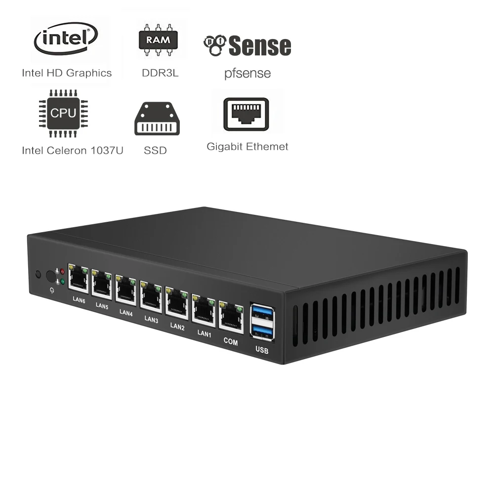 Xcy Мини ПК двухъядерный 6 Ethernet LAN Celeron 1037U pfSense маршрутизатор брандмауэр мини настольный компьютер Windows 7/10 HD графика VGA