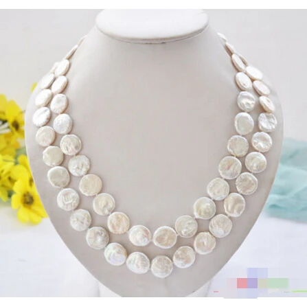 

P4956 2row 21" 14mm white coin freshwater pearl necklace ^^^@^Noble style Natural Fine jewe FREE SHIPPING