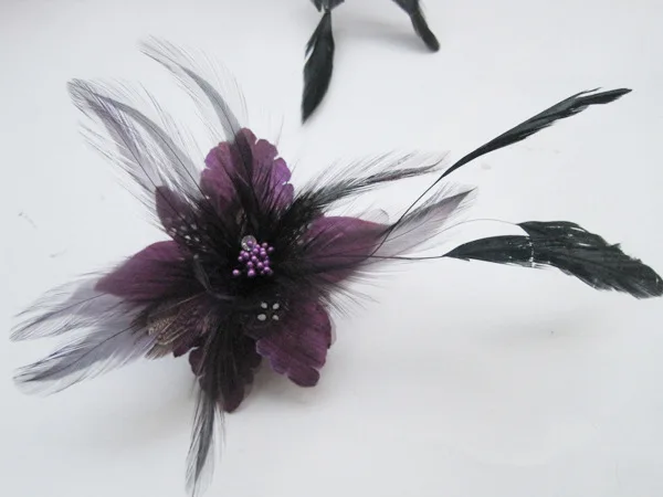 Фиолетовый цветок аксессуары для волос женская декоративная брошь Свадебная вечеринка заколки заколка для волос для невесты свадебное перо головной убор