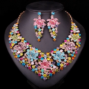 

Fashion Wedding Bridal Jewelry Sets Flower Necklace Earrings Set Party Prom Wedding Costume Accessories Decoration Women's Gift