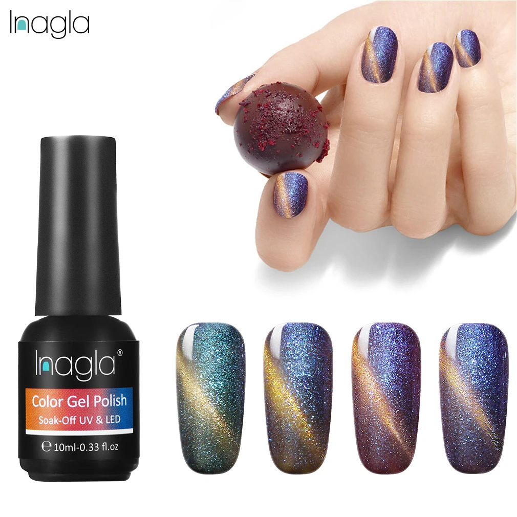 

Inagla 10ml Gel Polish Magnet Chameleon Cat Eye 24 Bling Colors Soak Off UV & LED Lamp Gel Nail Art Design Base Top Coat