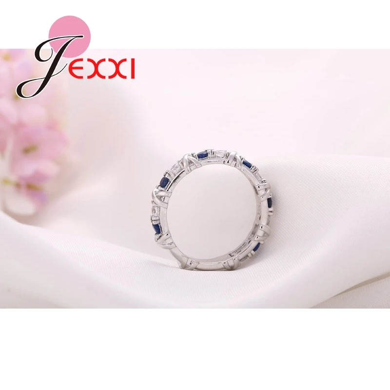 Модное ювелирное 925 пробы Серебряное женское кольцо для свадьбы обручальное синее кубическое циркониевое классическое женское кольцо бижутерия