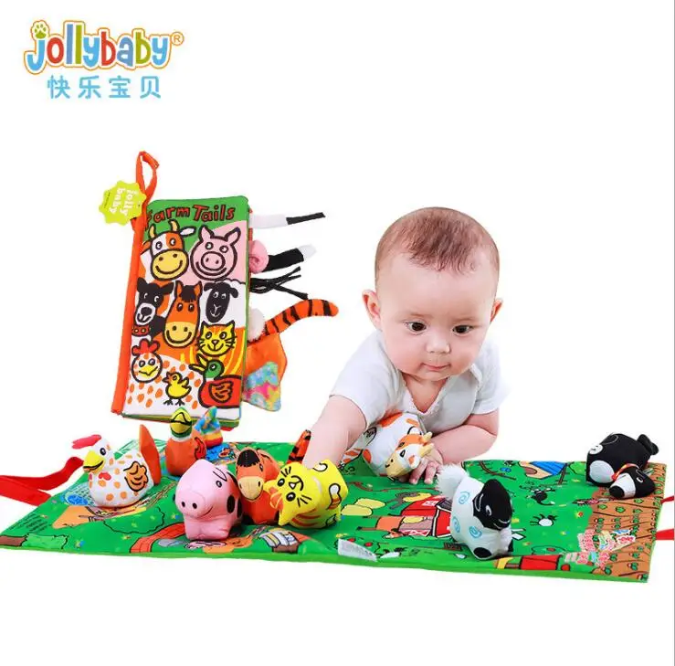 

1pc jollybaby cloth book newborn infant farm animal forest dinosaur rattle early education baby little game mat toy