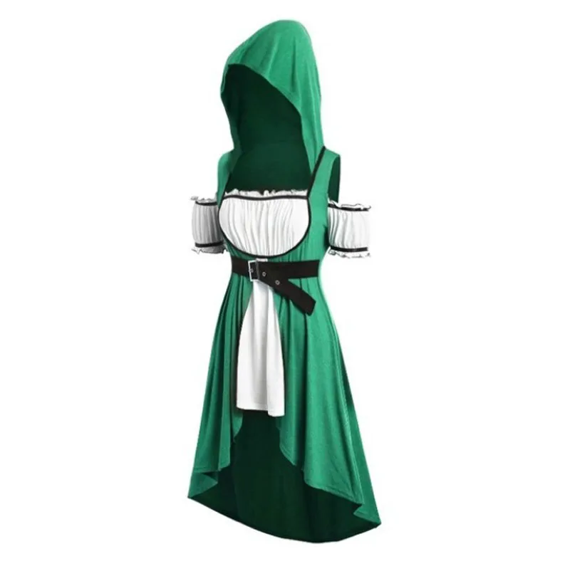 Xxxxxl xxxxl xxxl средневековые костюмы на Хэллоуин женское платье с капюшоном Асимметричный винтажный пояс свободный ретро костюм трапециевидной формы размера плюс