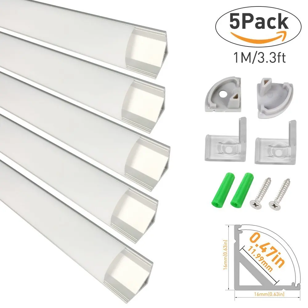 

5-Pack 3.3ft/1M Silver LED Aluminum Profile System with Cover End Cap Clips for 3528 5050 LED Strip Lights Installation -V02S5