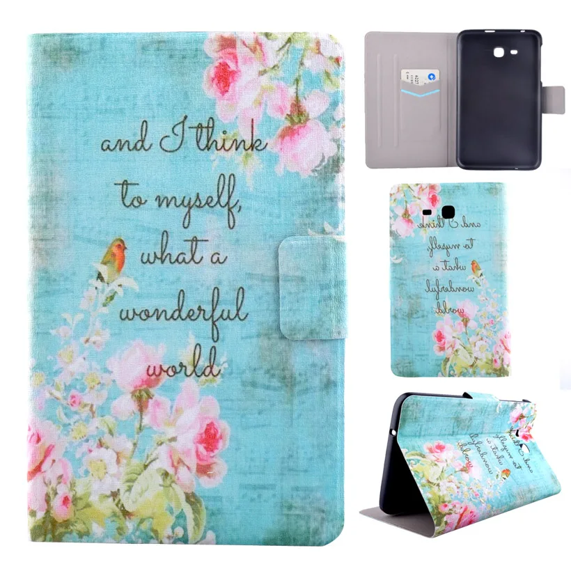 

Pattern Painted PU Leather Tablet Cases For Samsung Galaxy Tab 3 lite 7.0 Tab E T110 T111 Case Stand Card Bag Cover
