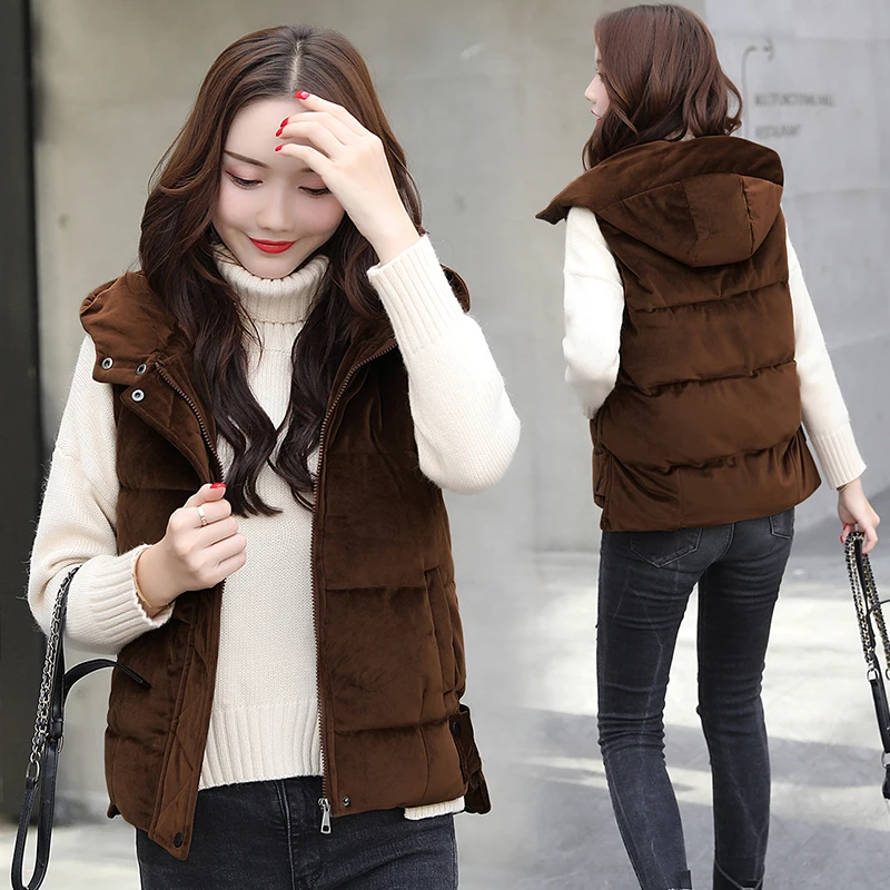 

Gold velvet vest female Korean version of the wild vest hooded vest down coat 2018 autumn and winter short coat