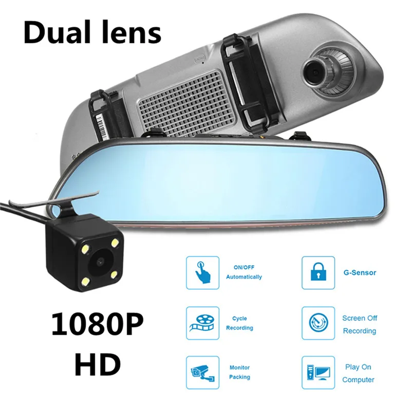 

KROAK 7" 1080P HD Dual Lens Car Rearview Mirror DVR Front Rear Camera Android Wifi GPS Touch Screen Video
