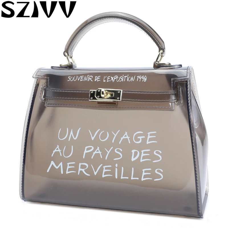 

New Beach Transparent Bag Women Clear PU Crossbody Bag Flap Girl 2019 Women Jelly Letter Pattern Handbags Letter Printing Bag