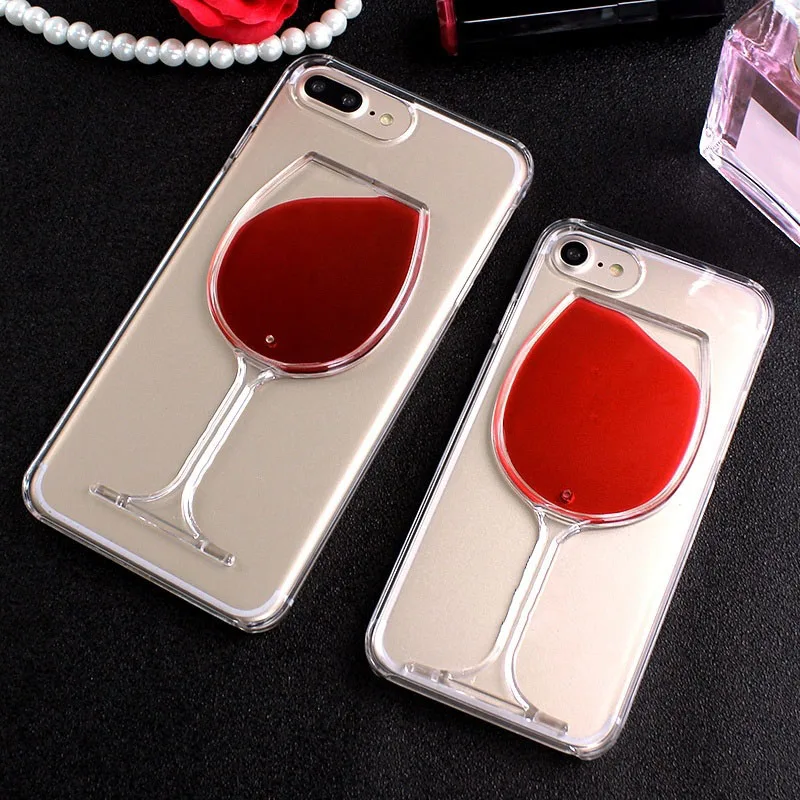 

For Apple iPhone 7 6 8 plus xs msx xr x Case Red Wine Glass Liquid Quicksand Transparent Phone Case Hard Back Cover Housing Capa