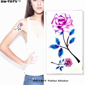 

Nu-TATY Noble Purple Rose Temporary Tattoo Body Art Arm Flash Tattoo Stickers 17*10cm Waterproof Fake Henna Painless Tattoo