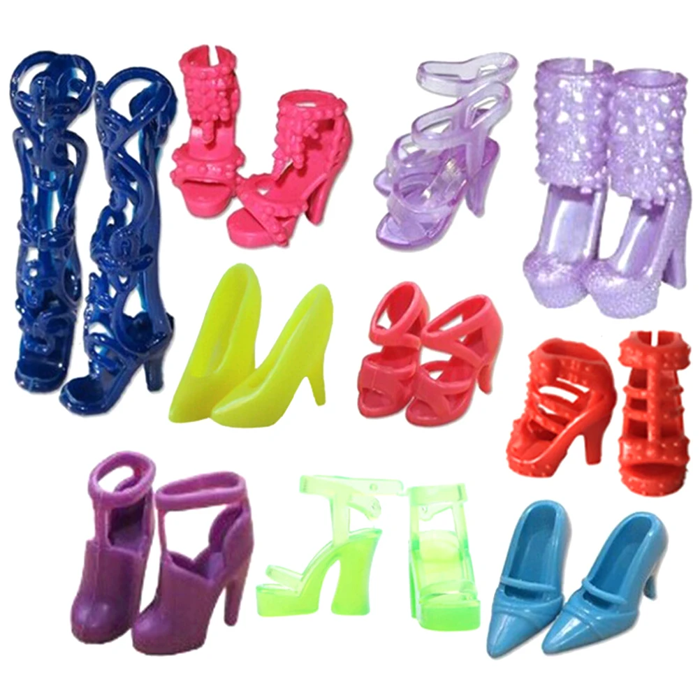

10Pairs Crystal High Heels Shoes For Doll Accessories Clothes Dress Prop Assorted Fashion Colorful Sandals Copy