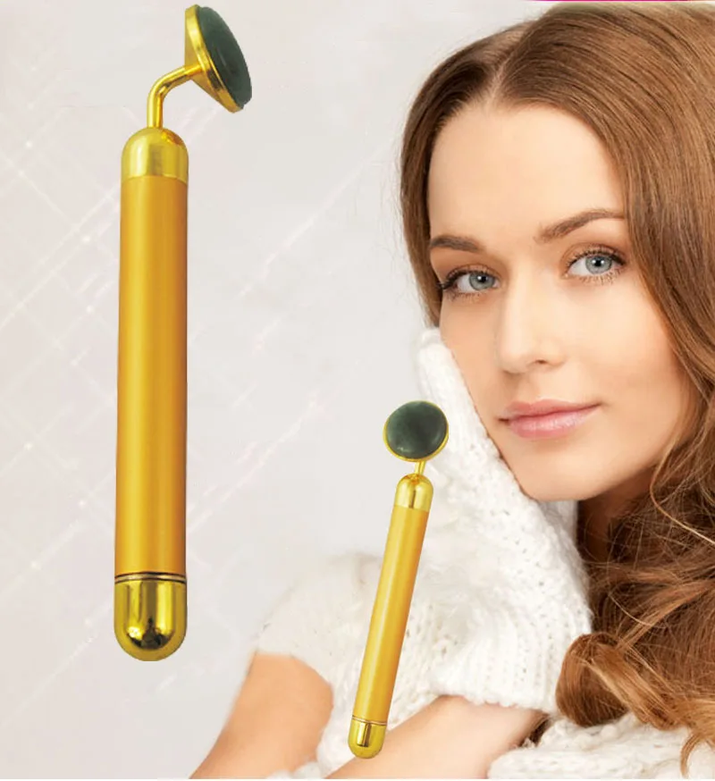 Jade 24K Golden Face Massage Vibrator Stick Beauty Bar Powerful Facial