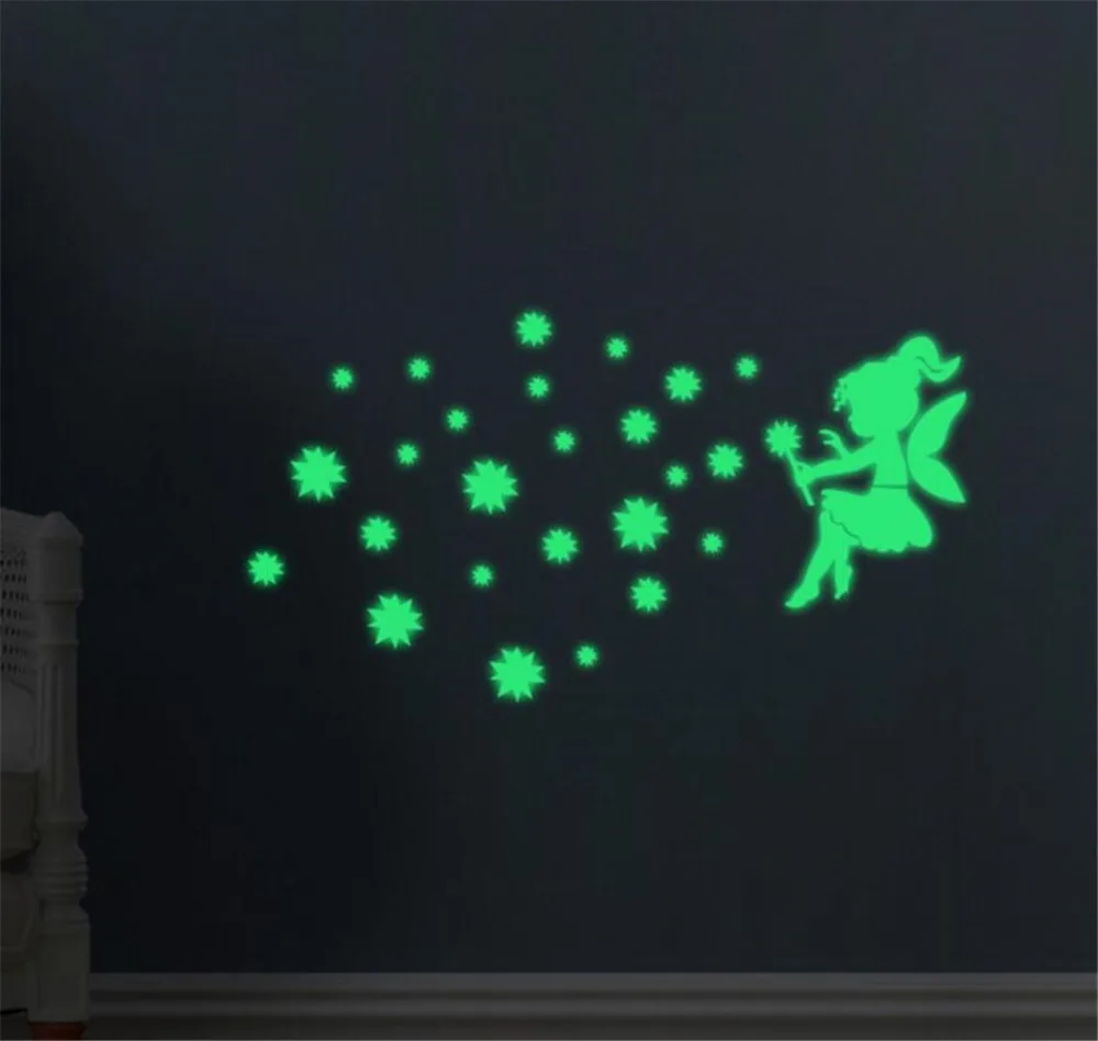 

Novelty hot night wall stickers The fairy blows the stars luminous fluorescent stickers wall decoration Glow In The Dark A2089c