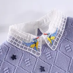 Корейский Дизайн Мода Тяжелая птица вышивка ожерелье жилет блузка рубашка ложный воротник шеи Женщины Съемный вертикальный небольшой