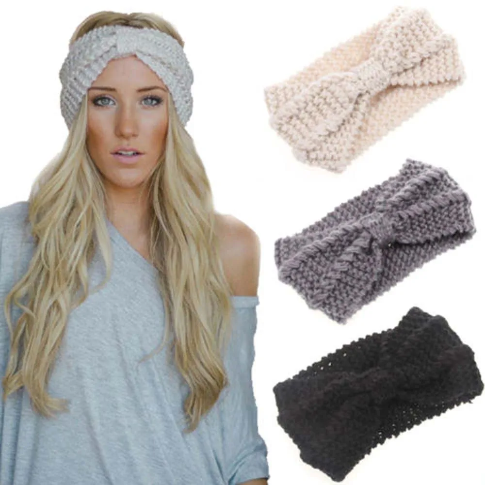 Ladies Knitted Knitted Bow Winter Hair Band Headband Headdress Hair