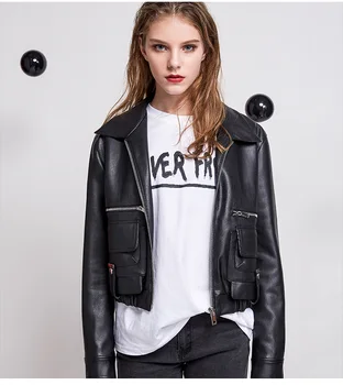 

Fashion brand zipper stitching PU leather jacket new female loose motorcycle outerwear jacket was thin pu jacket wq1232 dropship