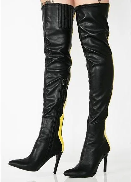 Le Martin Bottes Noir Bout Pointu Talons Cuisse Long En Pu Shipping As Patchwork Femme Cuir Zip Drop Genou Sur Dame Picture Jaune Stiletto UMVpzqS