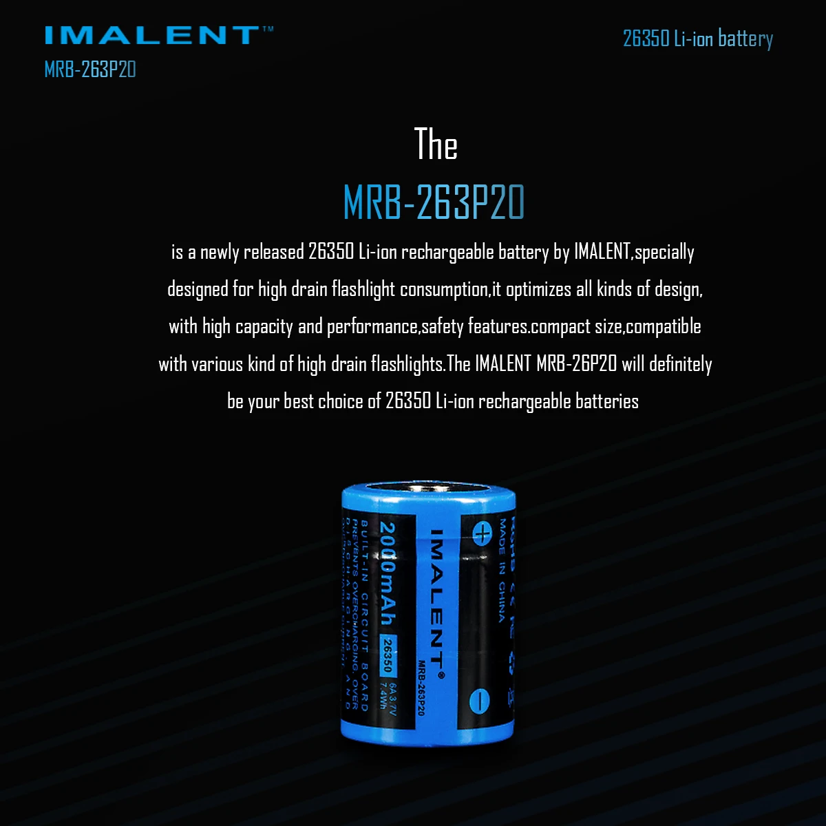 Imalent MRB-263P20 26350 2000mAH высокомощный литий-ионный аккумулятор аксессуары для освещения для BG10