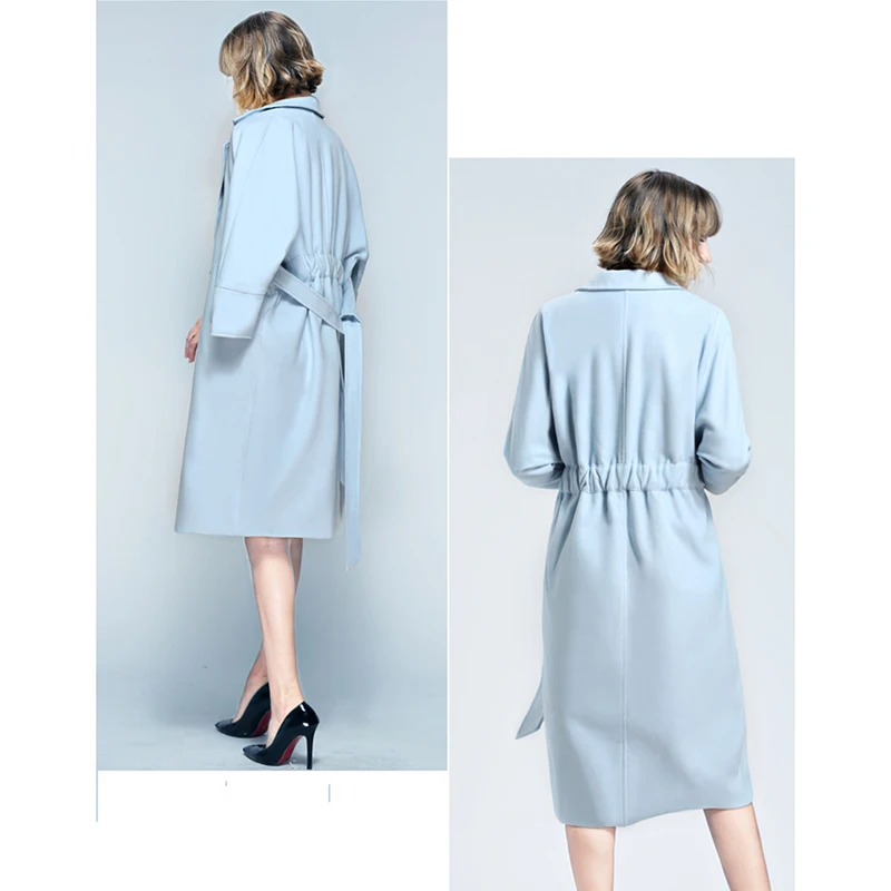 Manches Femelle Réglable Europe Sky Turn Ceinture down Casual pink 2018 Manteau De Pleine Hiver Taille À Pardessus Poche Tranchée Femmes Solides Blue Laine Long Ux0ZOd1qwZ