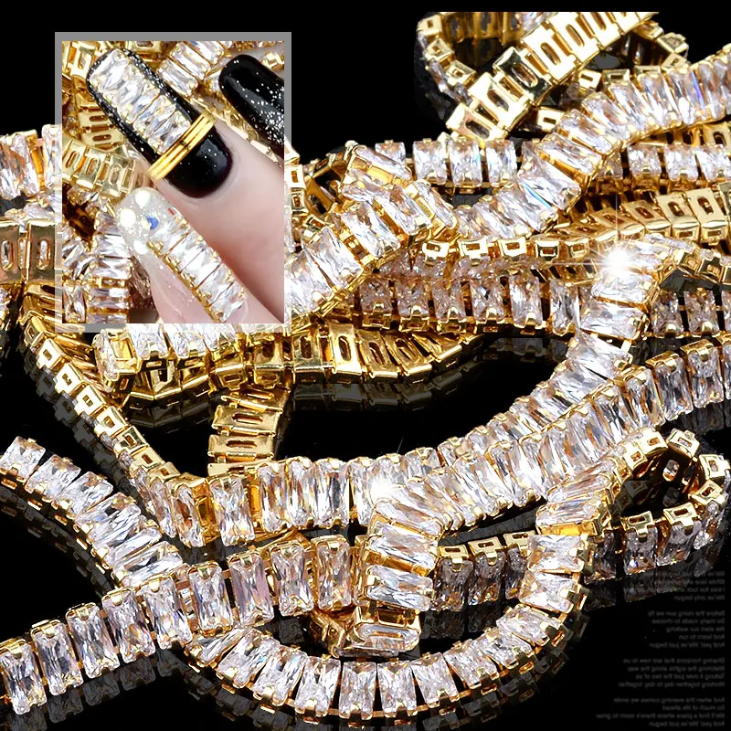 

1 Pack Gold Shiny Nail Rhinestones Zircon Stone 3D Punk Metal Chains Luxury Diamond Glitter Decoration DIY Nail Art Decorations