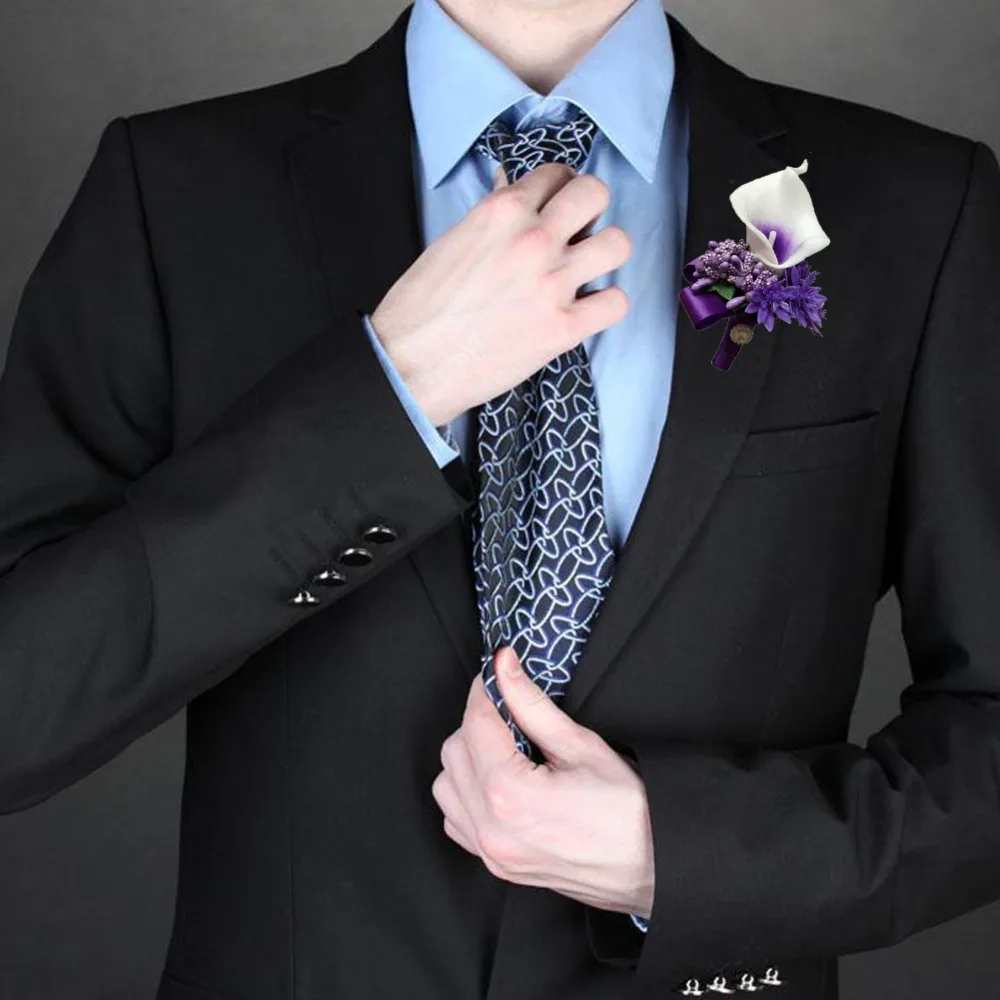 

1 Piece Dark Purple calla flower Corsage Groom Father Friend Wedding party Man Boutonniere Prom pin brooch Lapel Wedding Flowers